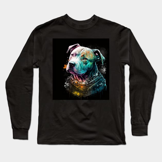 Pitbull Puppy doggy dog Sci-fi Long Sleeve T-Shirt by Buff Geeks Art